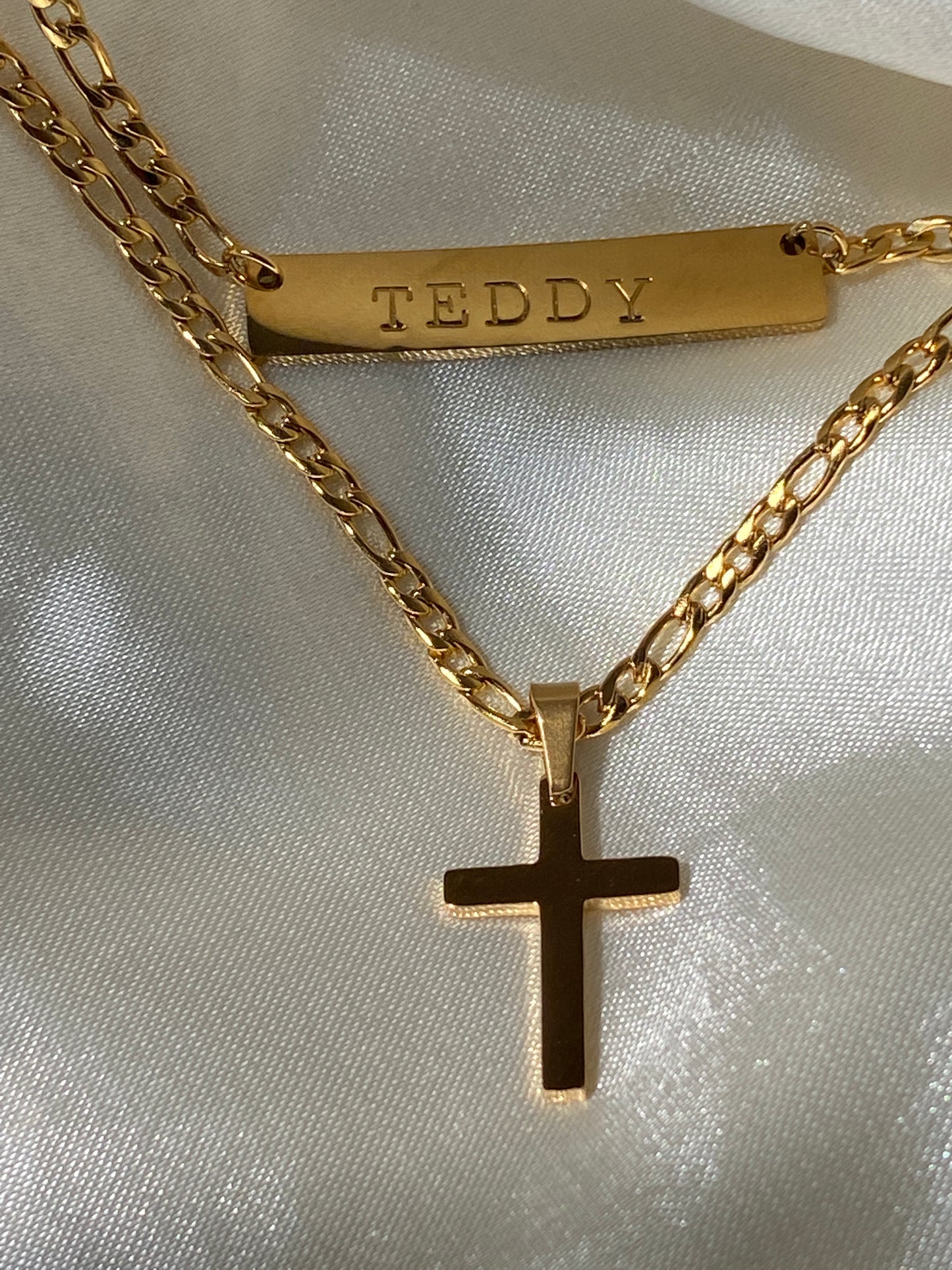 Custom engraved necklace + cross chain (3mm chain)