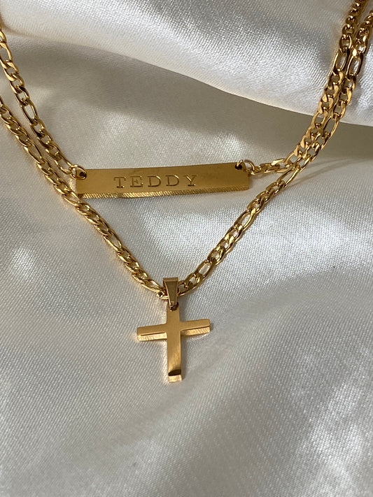 Custom engraved necklace + cross chain (3mm chain)